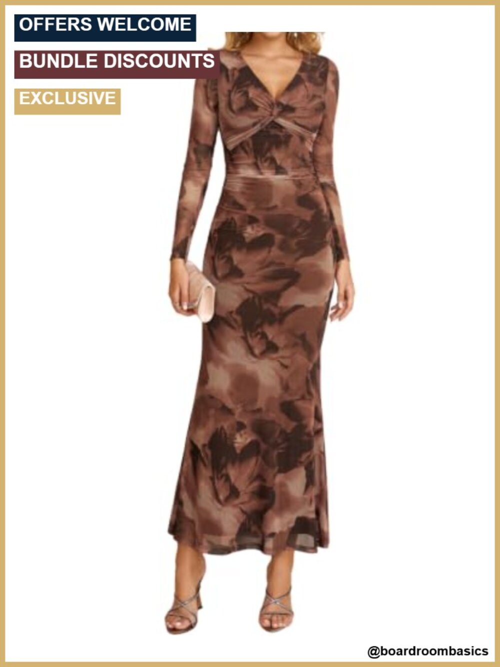 Long Sleeve Bodycon Maxi Dress V-Neck Ruched Formal Wedding Guest